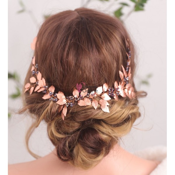 Tiara Ti029GG Bronz pentru mirese cu cristale + 2 agrafe